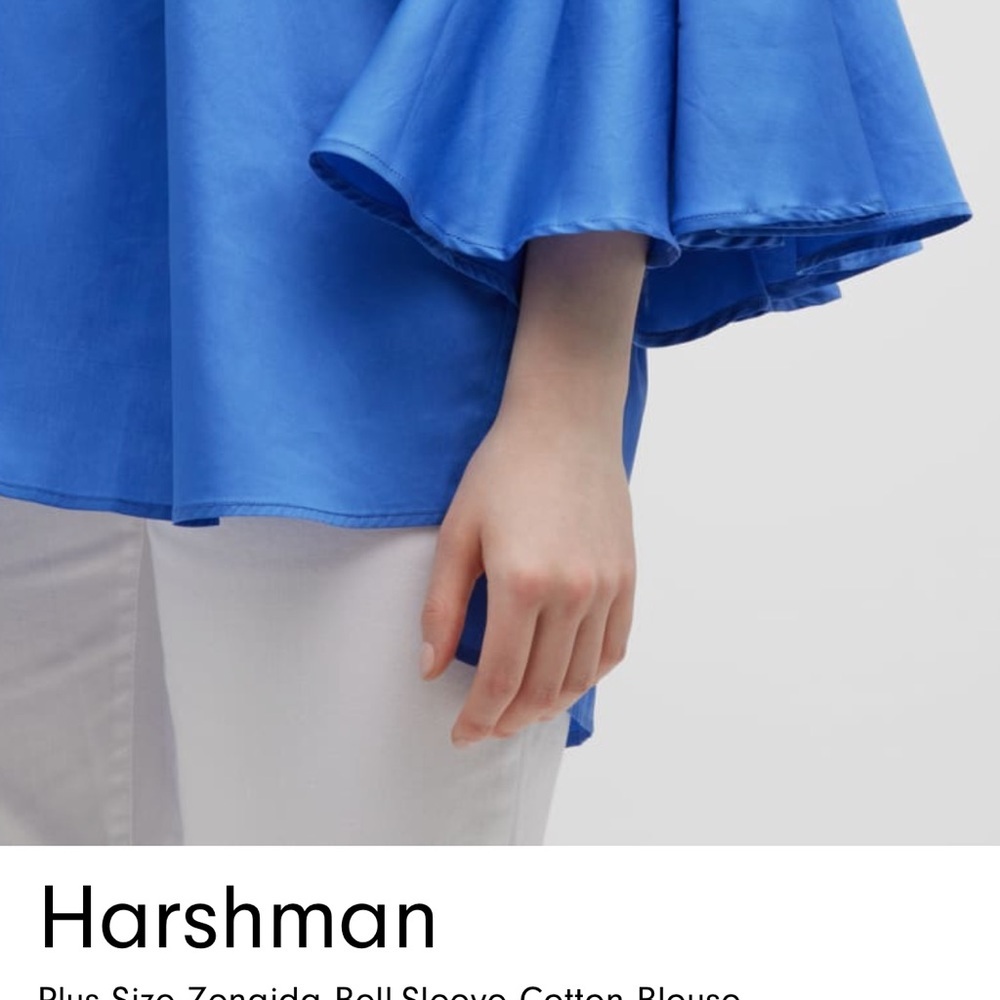Harshman Plus Size Zenaida Bell-Sleeve Cotton Blouse indigo Blue NWT SZ 3X - Picture 4 of 8